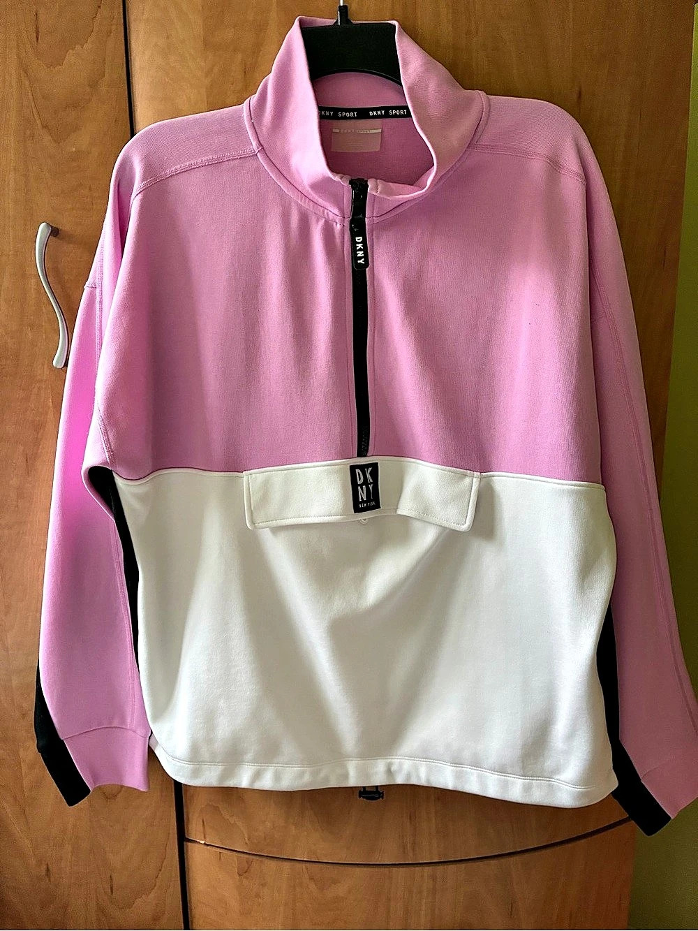 DKNY Sport Color-Block Quarter-Zip Pink & White XL